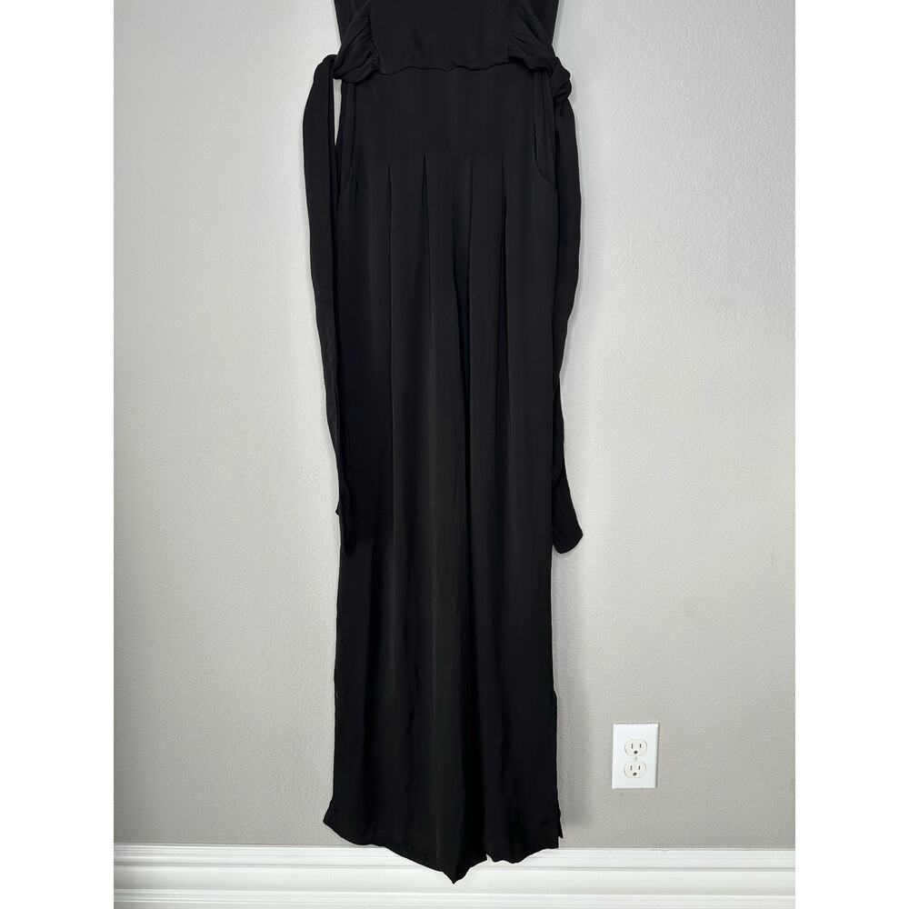 FREE PEOPLE CEM Black Sleeveless Lace Trim Deep V Cinch Waist Wide Leg Jumpsuit - Picture 10 of 14